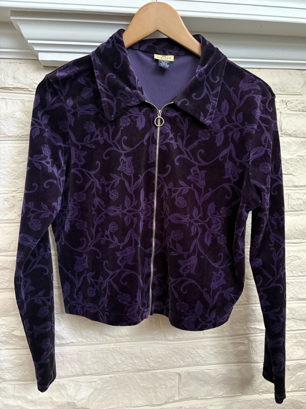 Vintage Rare The Limited Cotton Velour Zip Jacket Blazer Purple Floral Medium